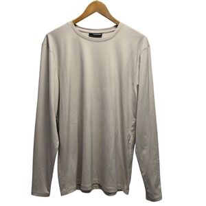 J. Lindeberg Men's M Cream Crewneck Performance L/S Spellout Pullover Golf Shirt
